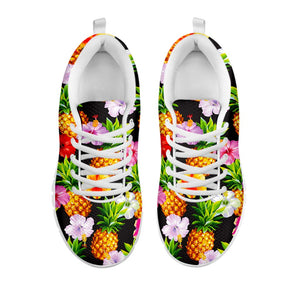 Aloha Hibiscus Pineapple Pattern Print White Running Shoes