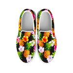 Aloha Hibiscus Pineapple Pattern Print White Slip On Sneakers