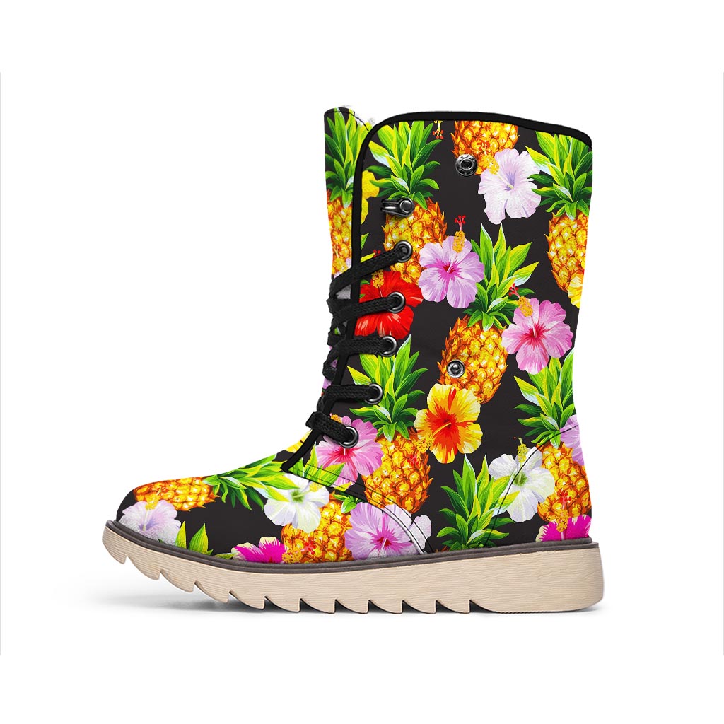 Aloha Hibiscus Pineapple Pattern Print Winter Boots