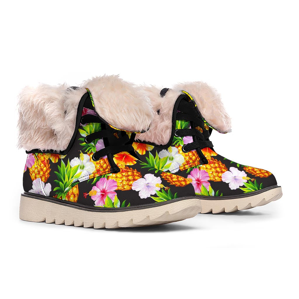 Aloha Hibiscus Pineapple Pattern Print Winter Boots