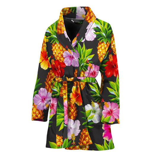 Aloha Hibiscus Pineapple Pattern Print Women's Bathrobe
