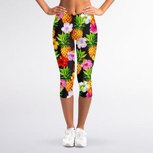 Aloha Hibiscus Pineapple Pattern Print Women's Capri Leggings