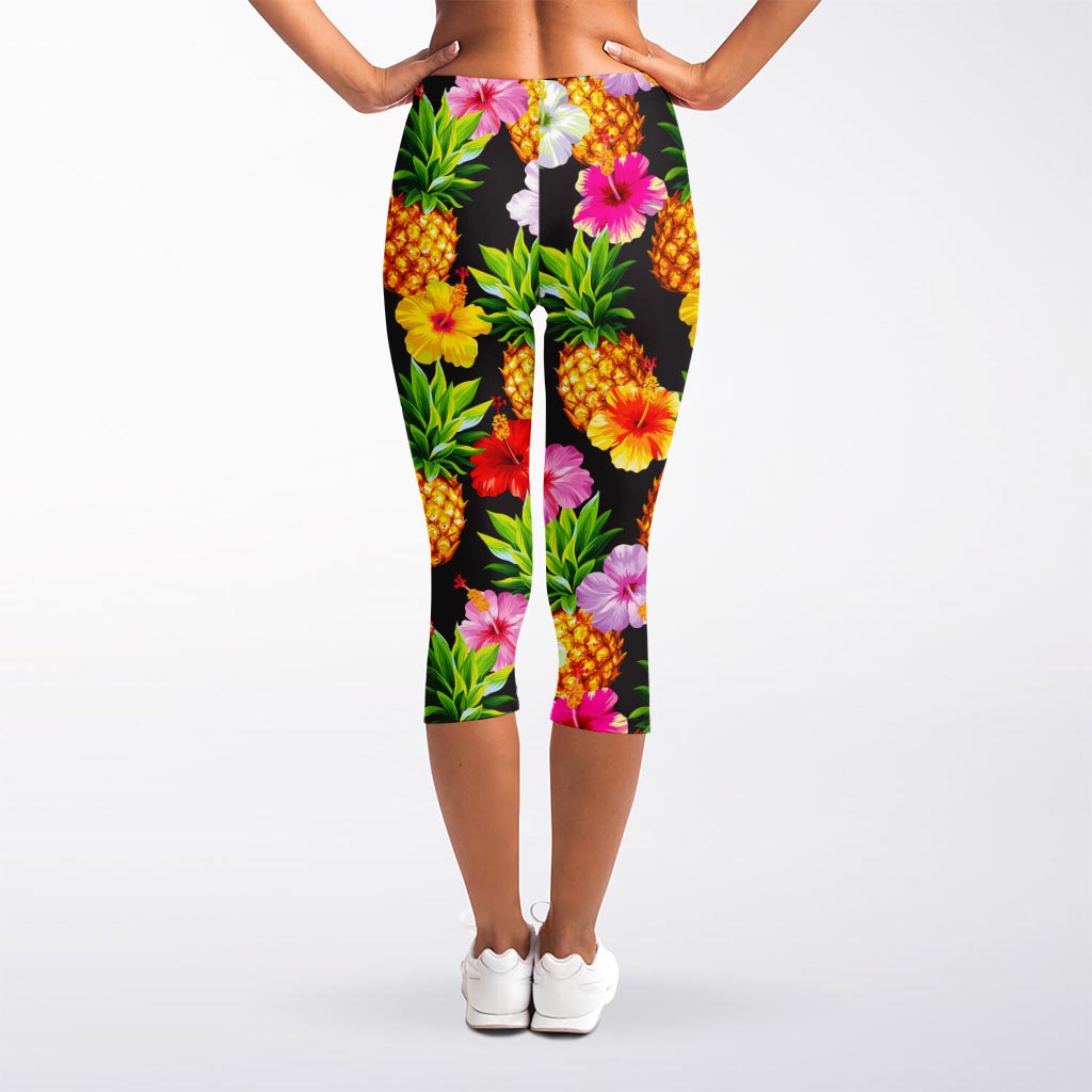 Aloha Hibiscus Pineapple Pattern Print Women's Capri Leggings