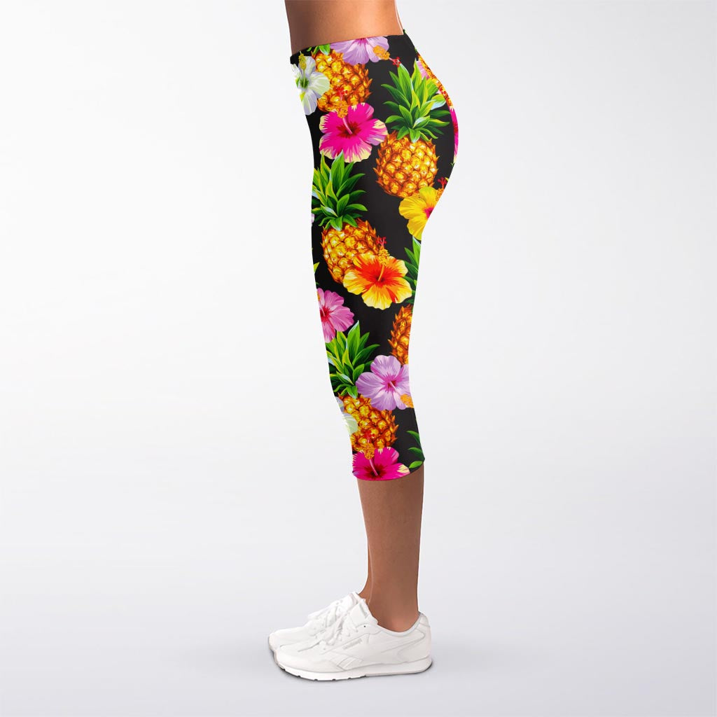 Aloha Hibiscus Pineapple Pattern Print Women's Capri Leggings