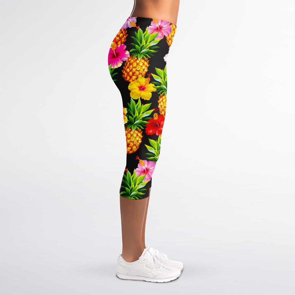 Aloha Hibiscus Pineapple Pattern Print Women's Capri Leggings