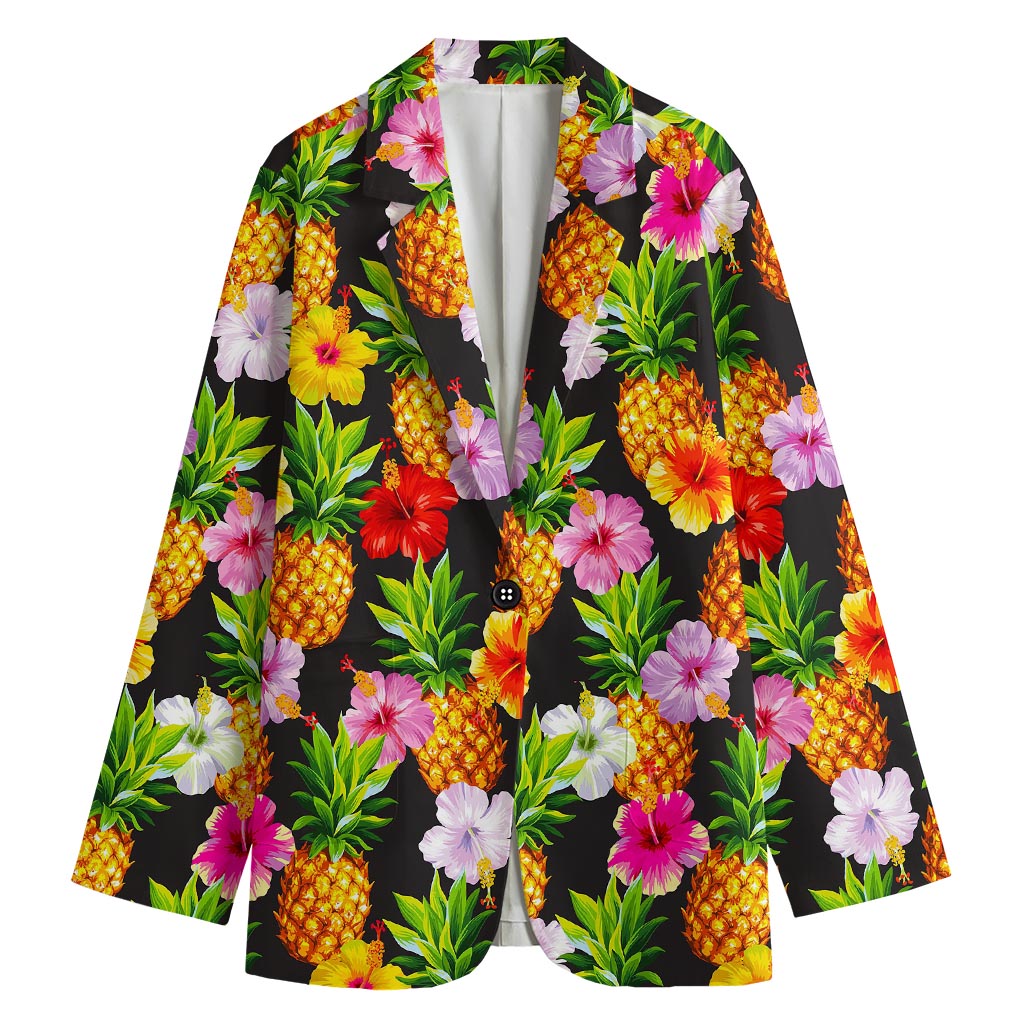 Aloha Hibiscus Pineapple Pattern Print Women's Cotton Blazer