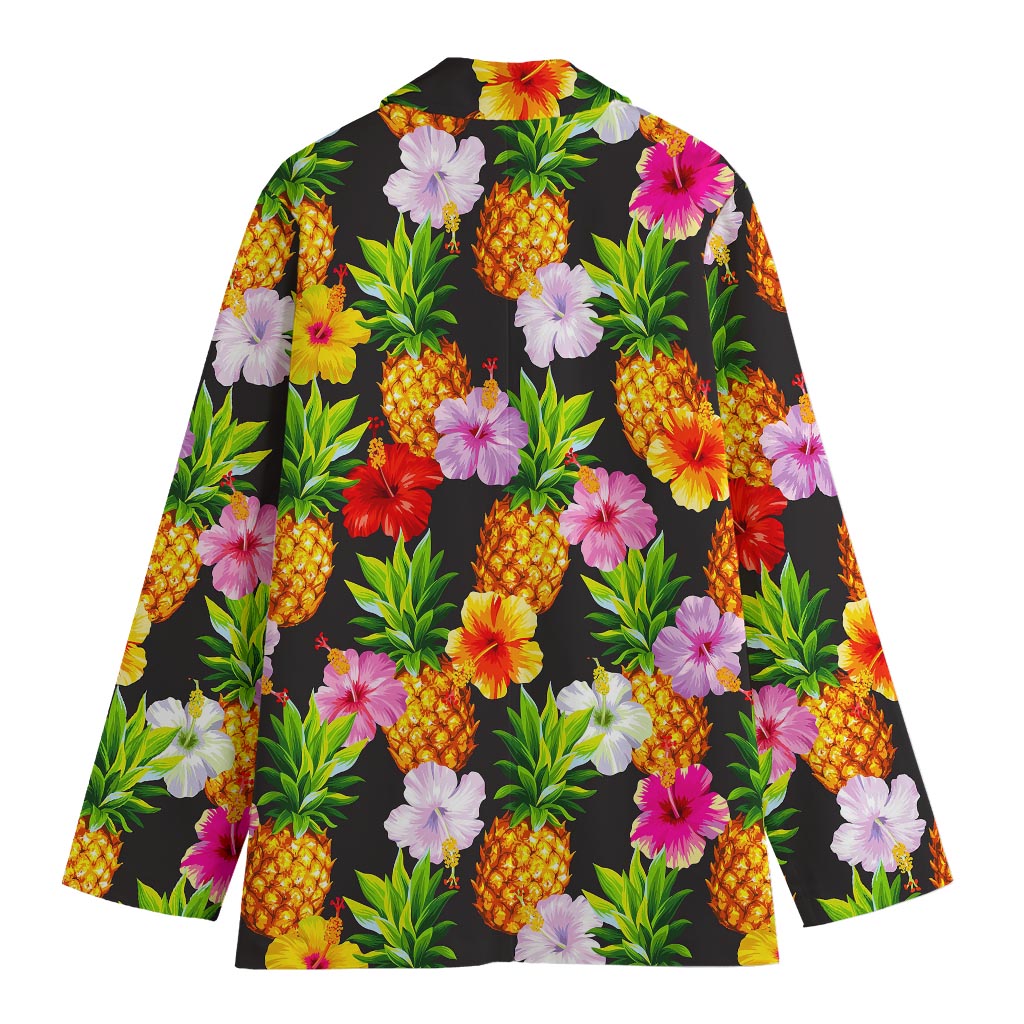 Aloha Hibiscus Pineapple Pattern Print Women's Cotton Blazer