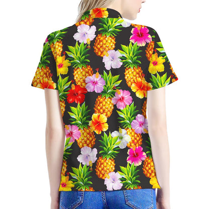 Aloha Hibiscus Pineapple Pattern Print Women's Polo Shirt