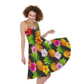 Aloha Hibiscus Pineapple Pattern Print Sleeveless Knee Length Dress