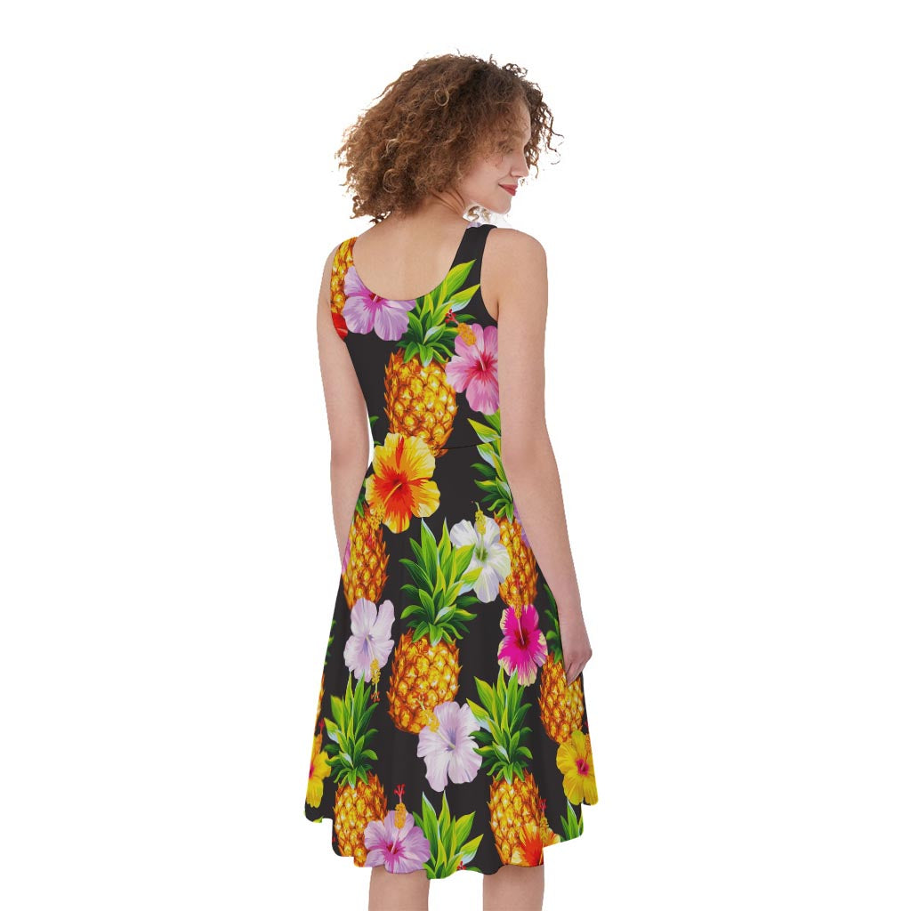 Aloha Hibiscus Pineapple Pattern Print Women's Sleeveless Dress