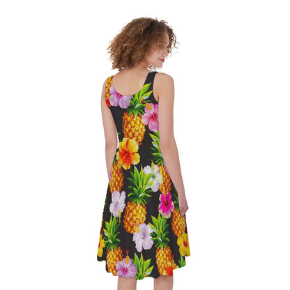 Aloha Hibiscus Pineapple Pattern Print Women's Sleeveless Dress