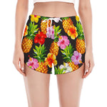 Aloha Hibiscus Pineapple Pattern Print Women's Split Running Shorts