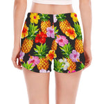 Aloha Hibiscus Pineapple Pattern Print Women's Split Running Shorts