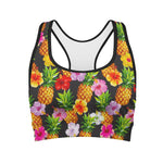 Aloha Hibiscus Pineapple Pattern Print Women's Sports Bra