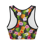 Aloha Hibiscus Pineapple Pattern Print Women's Sports Bra