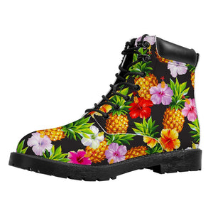 Aloha Hibiscus Pineapple Pattern Print Work Boots