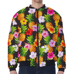 Aloha Hibiscus Pineapple Pattern Print Zip Sleeve Bomber Jacket