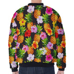 Aloha Hibiscus Pineapple Pattern Print Zip Sleeve Bomber Jacket