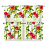 Aloha Hibiscus Tropical Pattern Print 3 Piece Kitchen Curtains