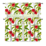 Aloha Hibiscus Tropical Pattern Print 3 Piece Kitchen Curtains