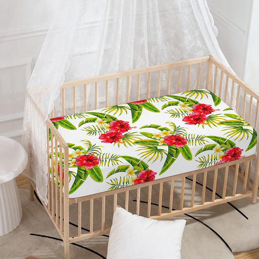 Aloha Hibiscus Tropical Pattern Print Baby Crib Sheet
