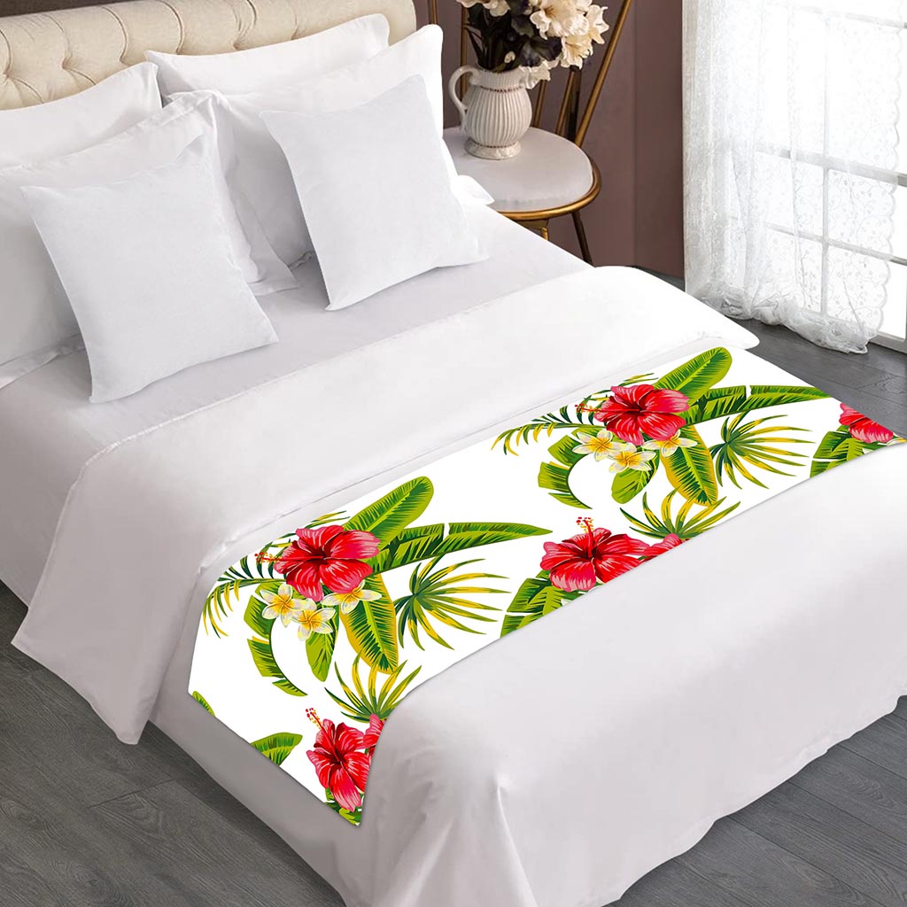 Aloha Hibiscus Tropical Pattern Print Bed Runner