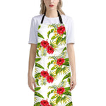 Aloha Hibiscus Tropical Pattern Print Bib Apron With Pocket