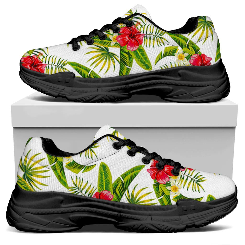 Aloha Hibiscus Tropical Pattern Print Black Chunky Shoes