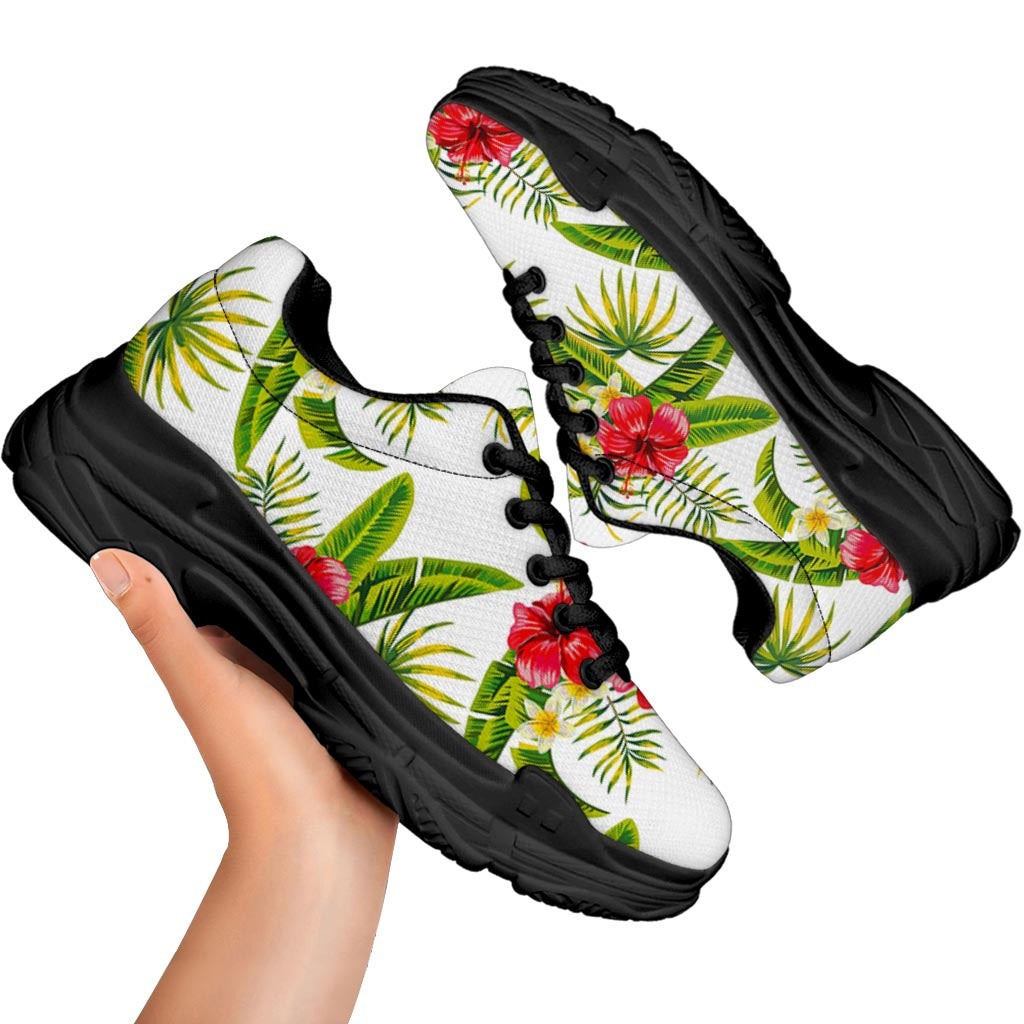 Aloha Hibiscus Tropical Pattern Print Black Chunky Shoes
