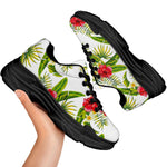 Aloha Hibiscus Tropical Pattern Print Black Chunky Shoes