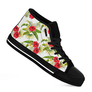 Aloha Hibiscus Tropical Pattern Print Black High Top Sneakers