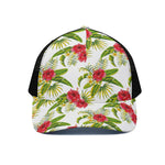 Aloha Hibiscus Tropical Pattern Print Black Mesh Trucker Cap