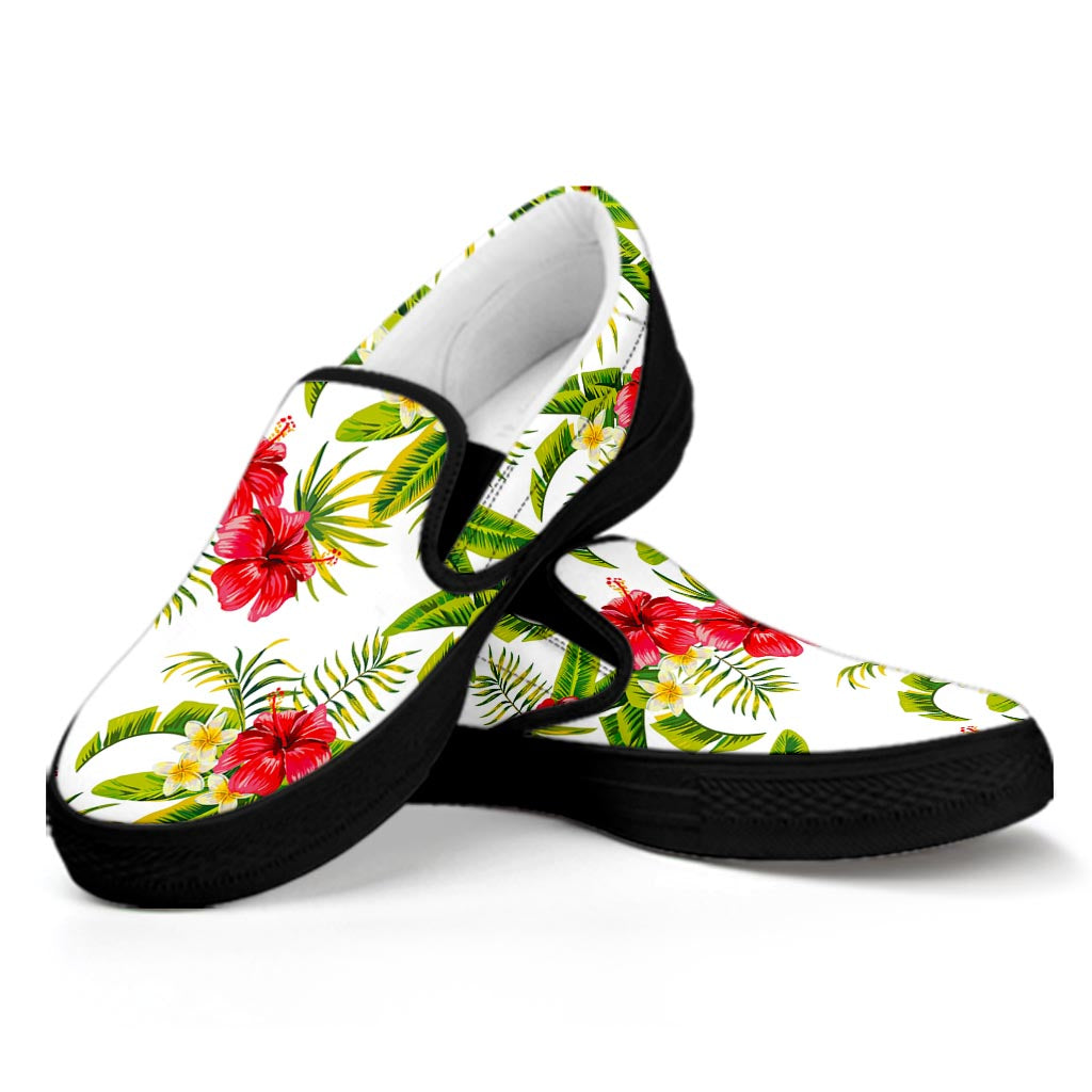 Aloha Hibiscus Tropical Pattern Print Black Slip On Sneakers