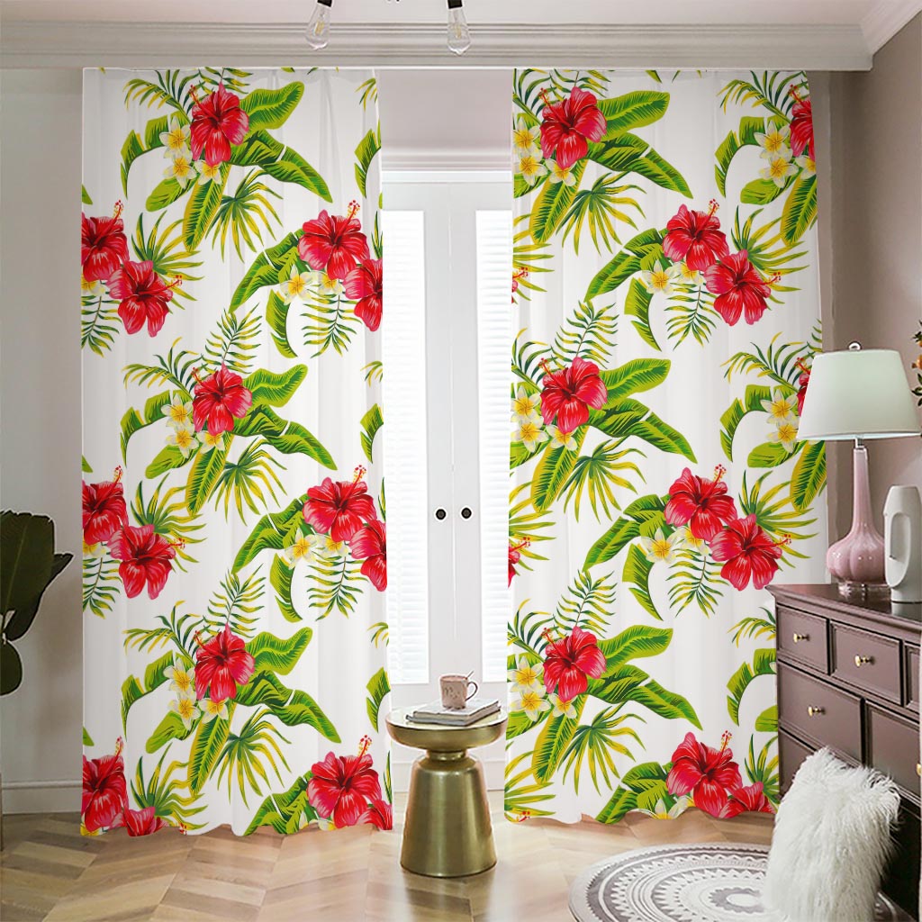 Aloha Hibiscus Tropical Pattern Print Blackout Pencil Pleat Curtains