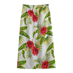 Aloha Hibiscus Tropical Pattern Print Cotton Front Slit Maxi Skirt