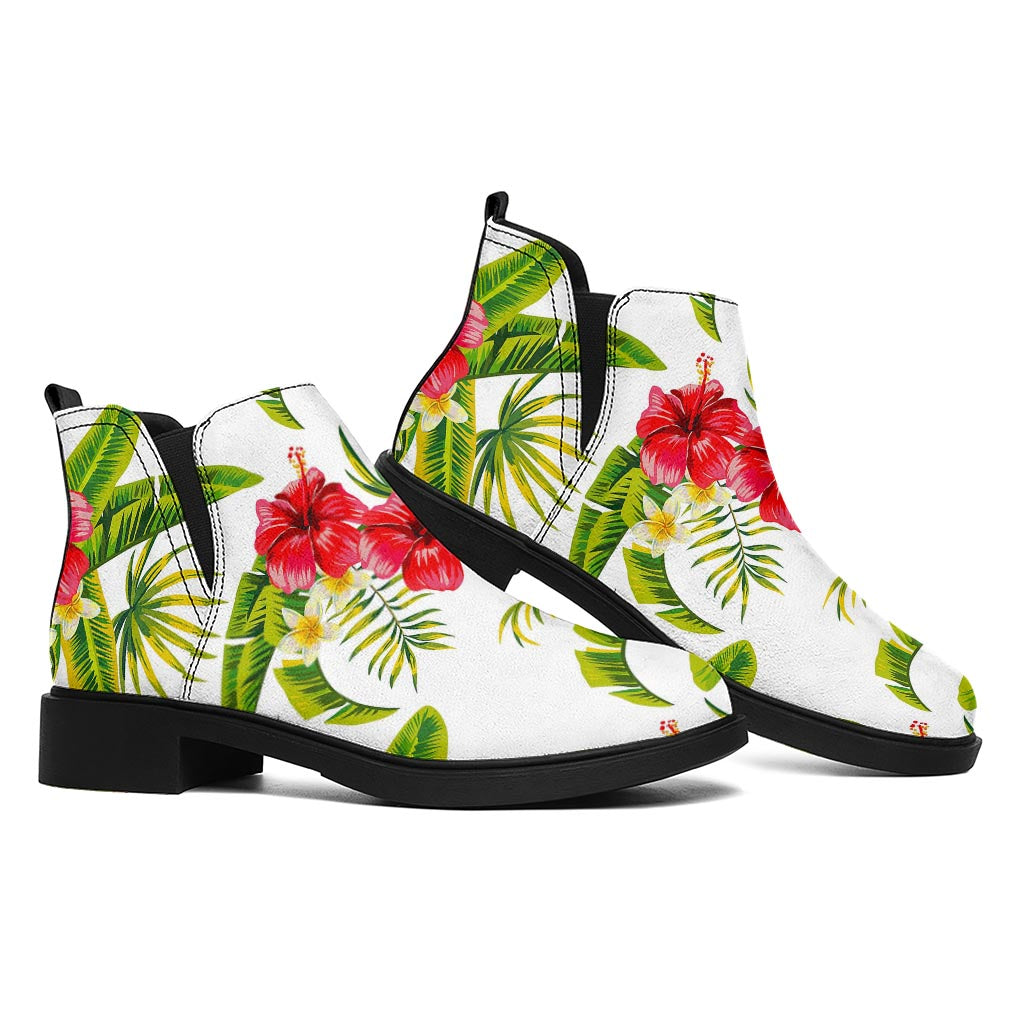 Aloha Hibiscus Tropical Pattern Print Flat Ankle Boots