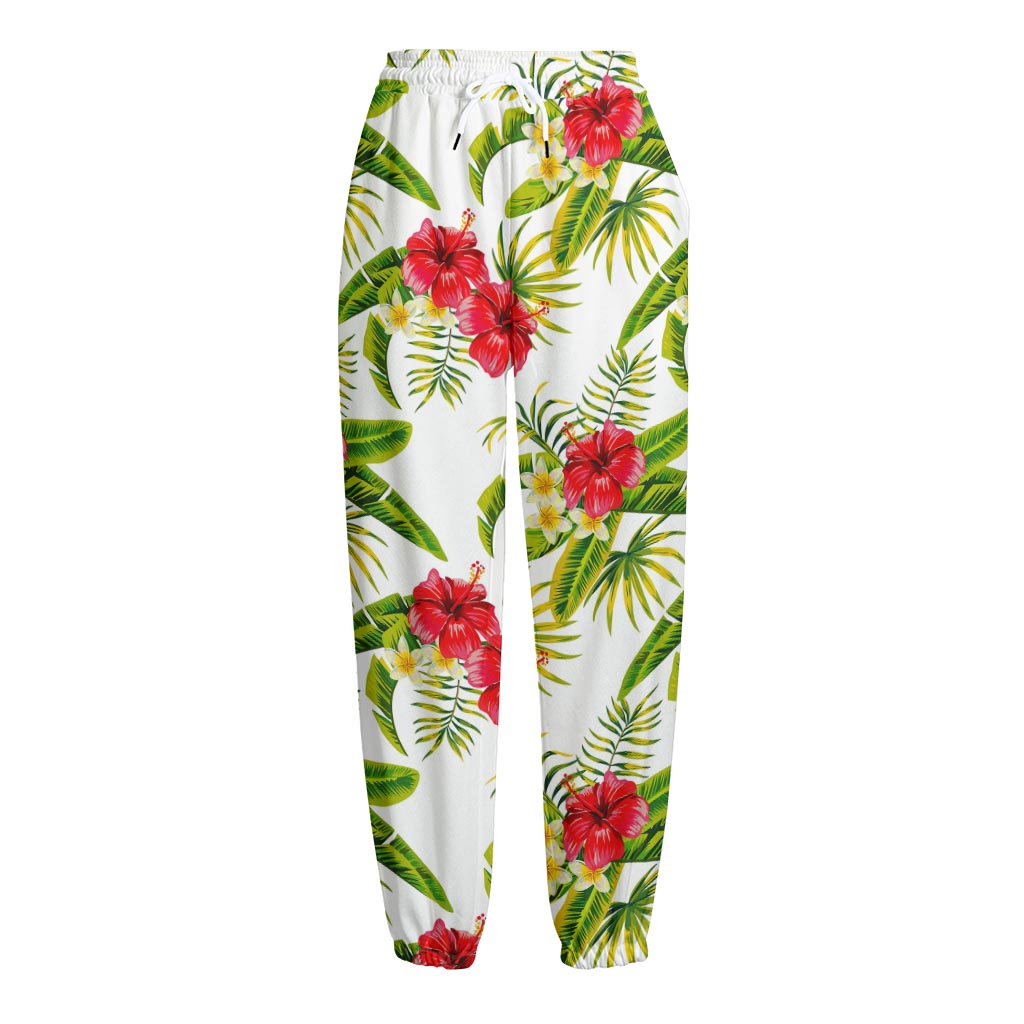 Aloha Hibiscus Tropical Pattern Print Fleece Lined Knit Pants