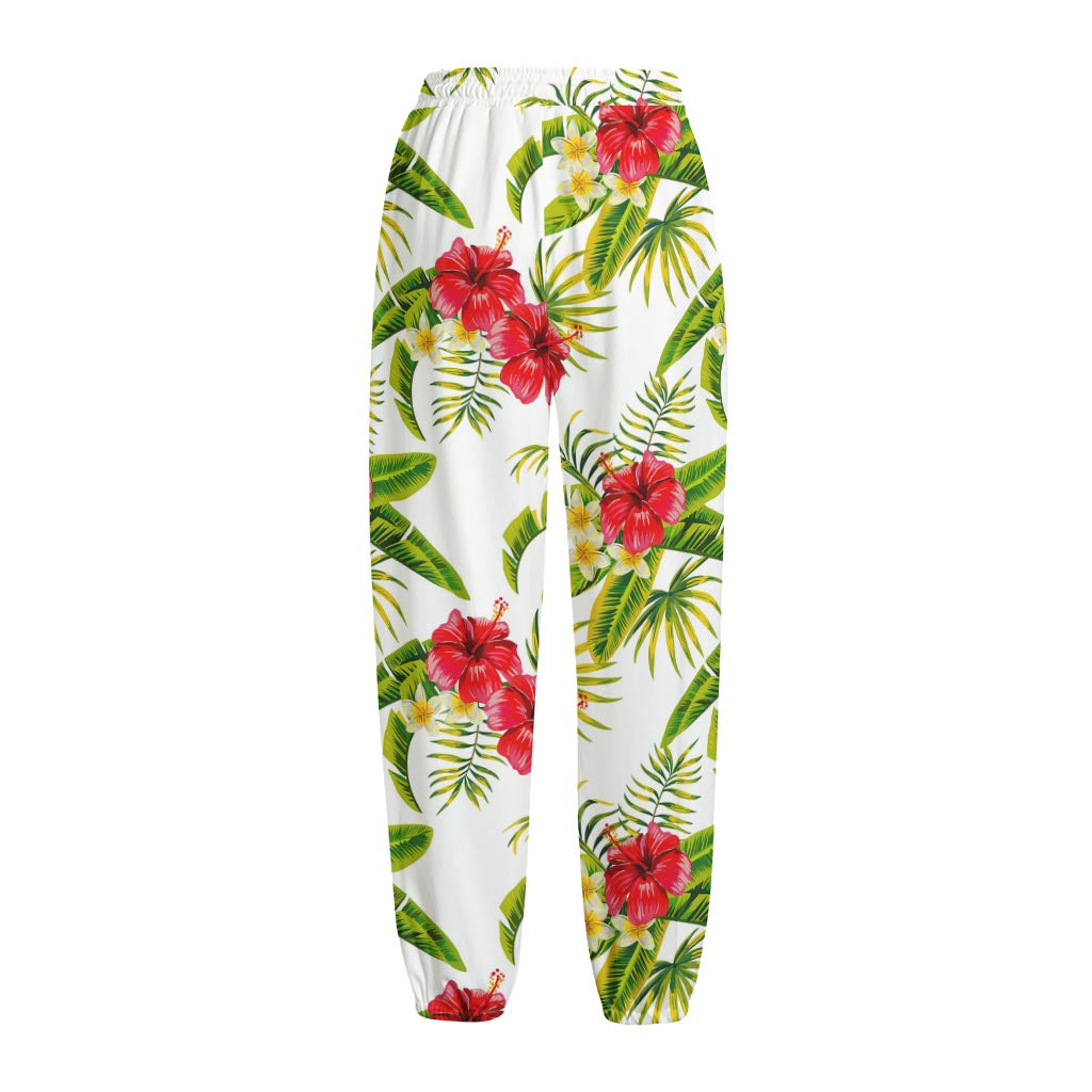 Aloha Hibiscus Tropical Pattern Print Fleece Lined Knit Pants