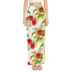 Aloha Hibiscus Tropical Pattern Print High Slit Maxi Skirt