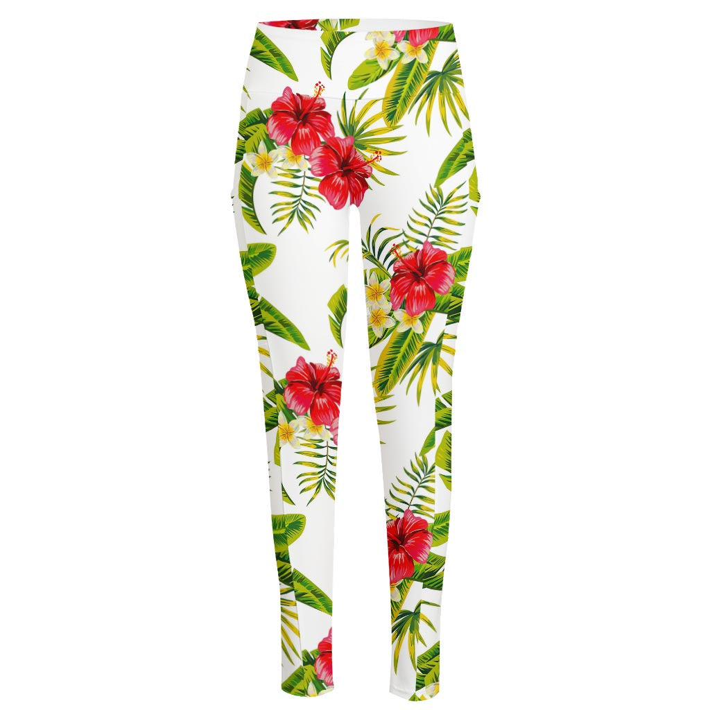 Aloha Hibiscus Tropical Pattern Print High-Waisted Pocket Leggings