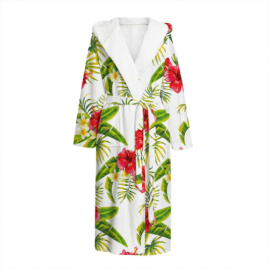 Aloha Hibiscus Tropical Pattern Print Hooded Bathrobe