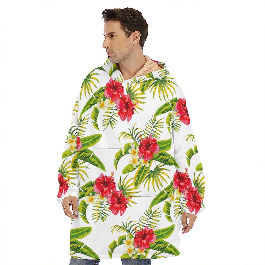 Aloha Hibiscus Tropical Pattern Print Hoodie Blanket