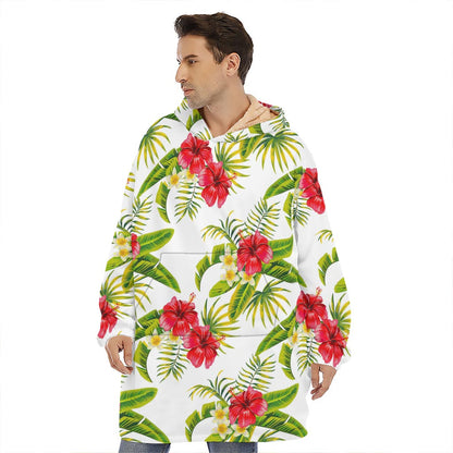 Aloha Hibiscus Tropical Pattern Print Hoodie Blanket