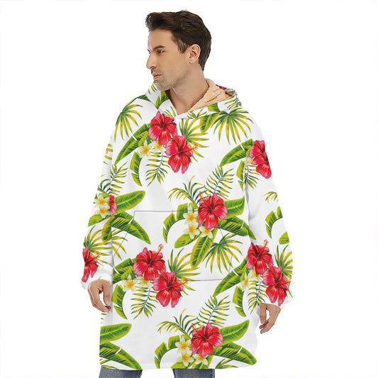 Aloha Hibiscus Tropical Pattern Print Hoodie Blanket
