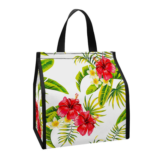 Aloha Hibiscus Tropical Pattern Print Insulated Lunch Tote