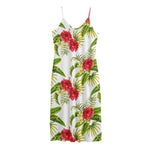 Aloha Hibiscus Tropical Pattern Print Jersey Midi Cami Dress