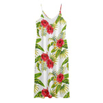 Aloha Hibiscus Tropical Pattern Print Jersey Midi Cami Dress