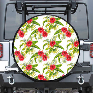 Aloha Hibiscus Tropical Pattern Print Leather Spare Tire Cover