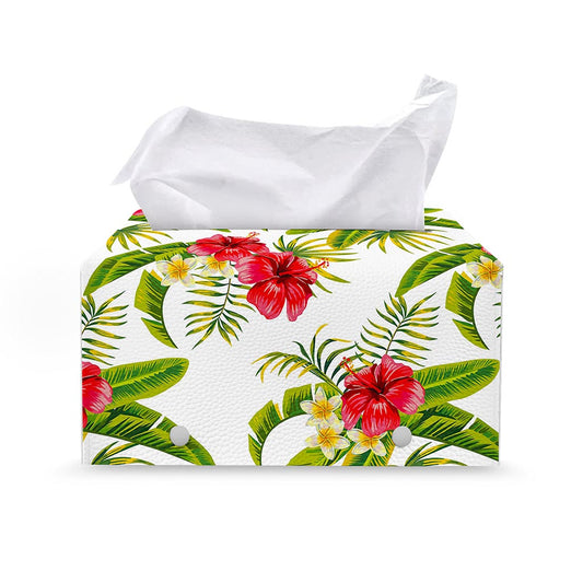 Aloha Hibiscus Tropical Pattern Print Leather Tissue Box Cover