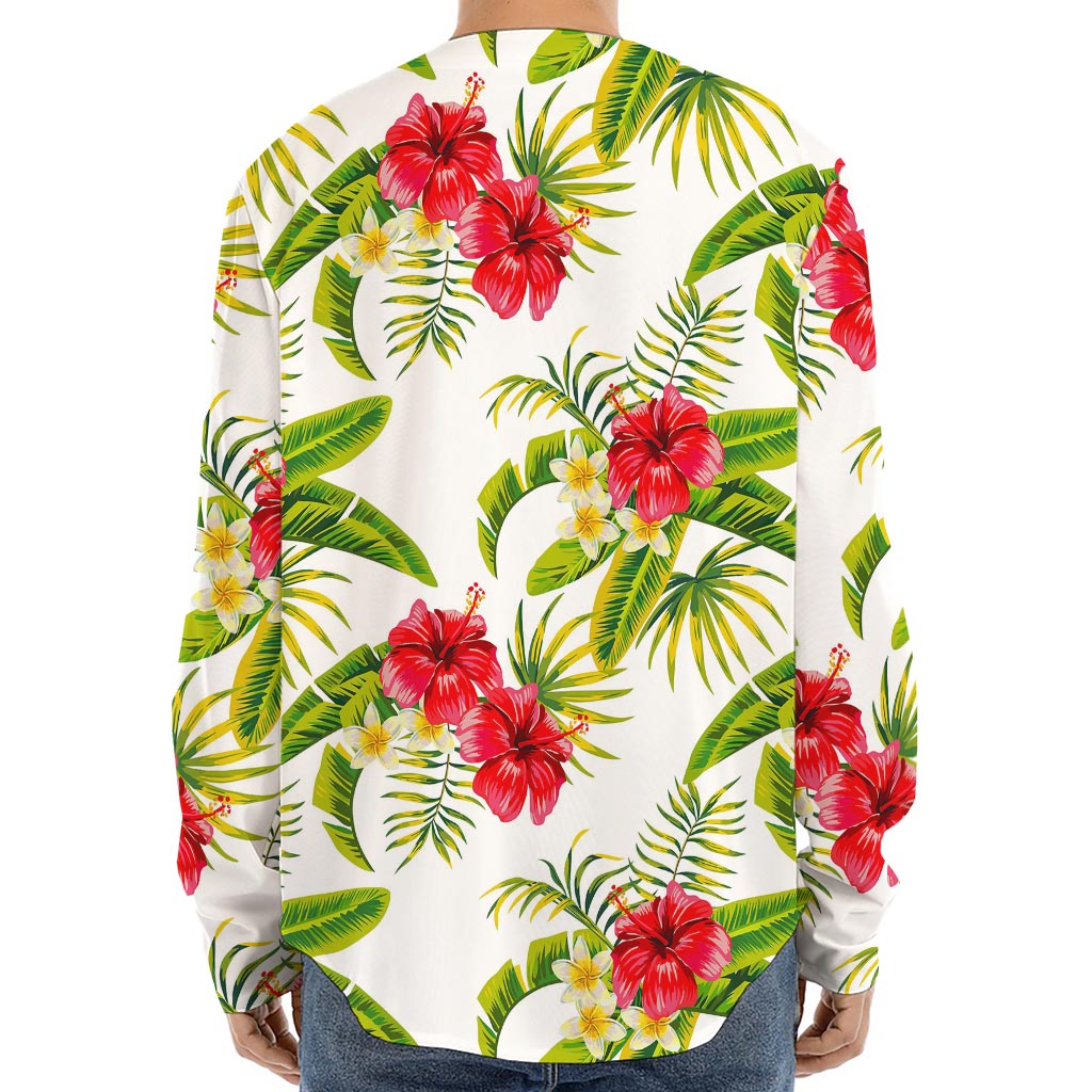 Aloha Hibiscus Tropical Pattern Print Long Sleeve Baseball Jersey